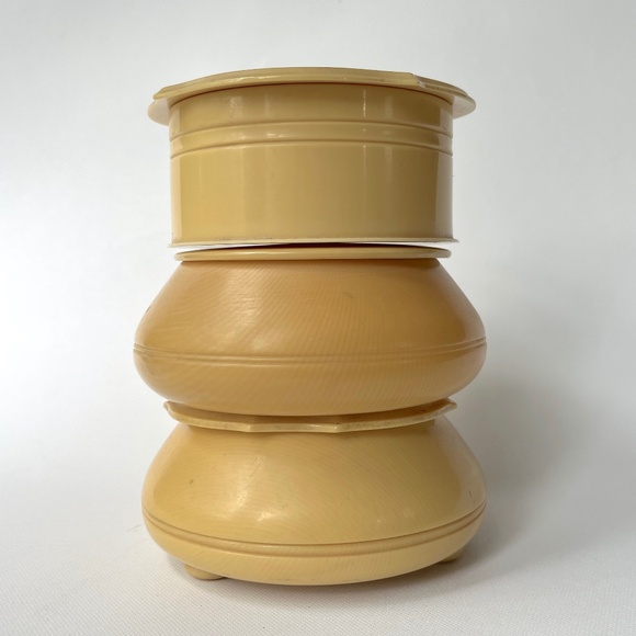3 Vintage Faux Ivory Powder Jars Celluloid Du Barry Pyralin England Containers - Picture 15 of 15